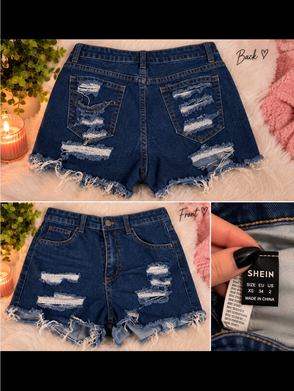 SHEIN Dark Blue Ripped High-Rise Denim Shorts